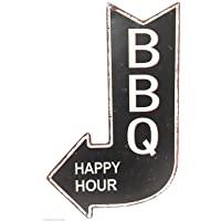 Los mejores  - Cartel de chapa decorativa- Cartel BBQ Happy Hour barbacoas Flecha Estilo Antiguo 40 x 25 cm